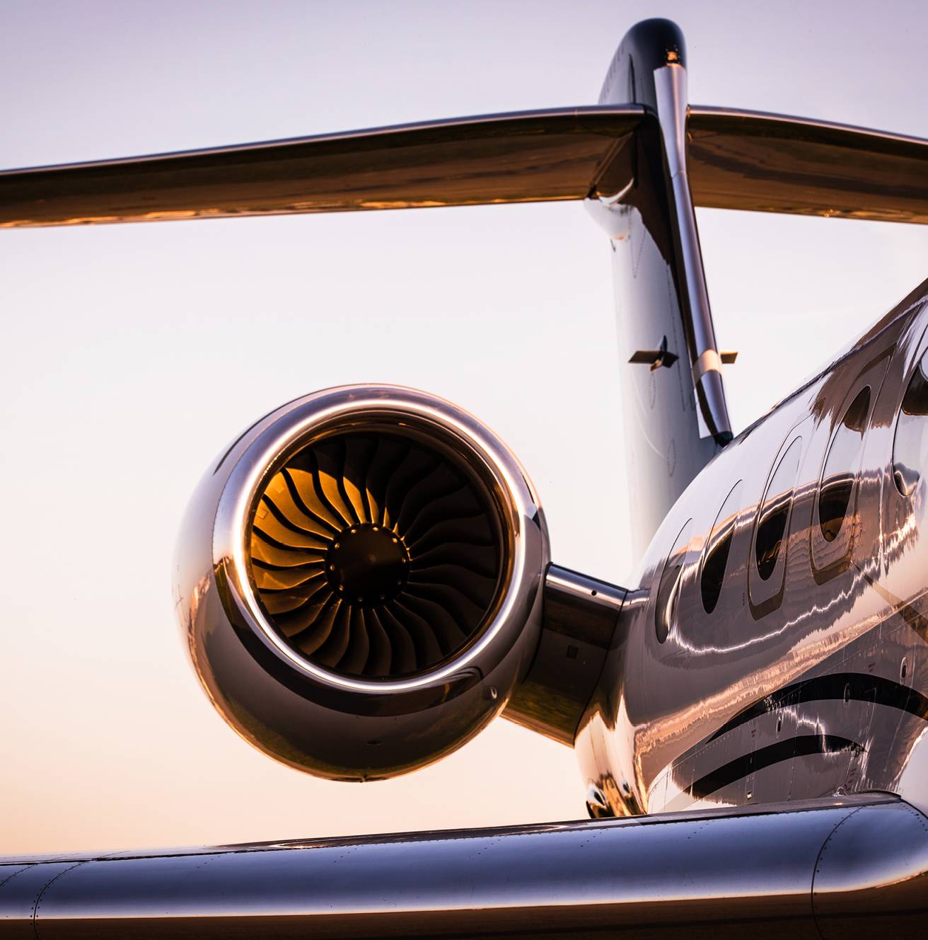 Close-up of a private jet engine