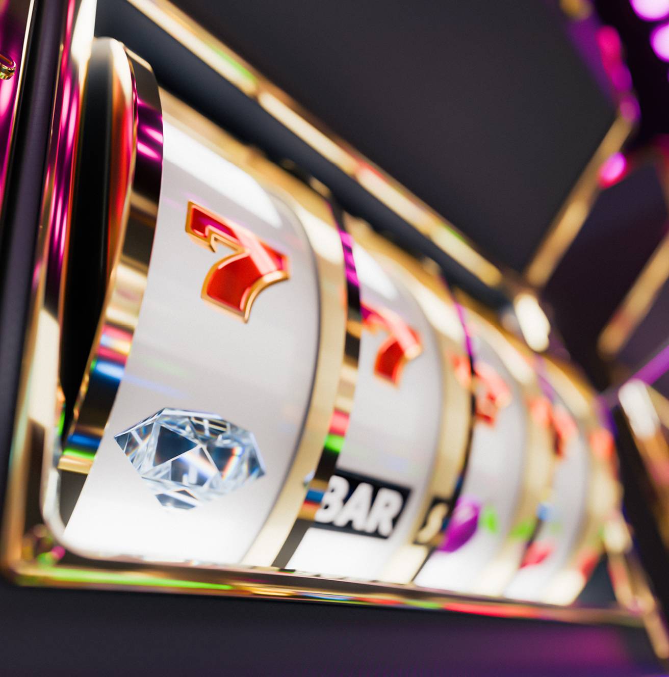 Close-up of spinning slot machine reels