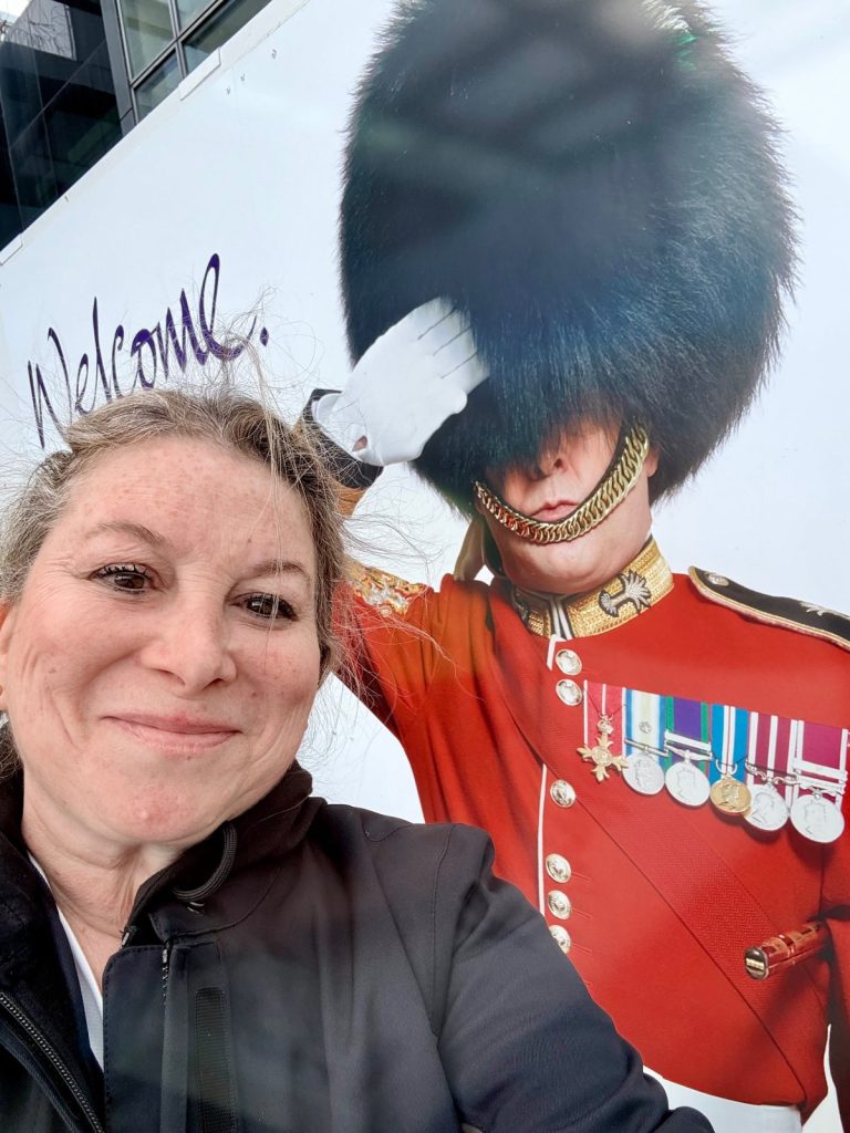 Selfie with a Royal Guard cutout in London
