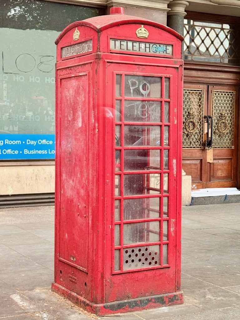 Red telephone box on a London street