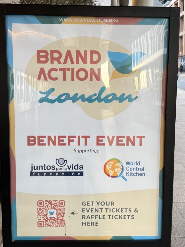 Brand Action London benefit event sign